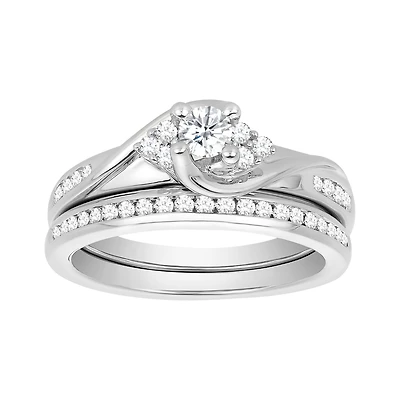 14K White Gold Round Diamond Swirl Wedding Set