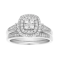 14K White Gold Cushion Double Halo Wedding Set