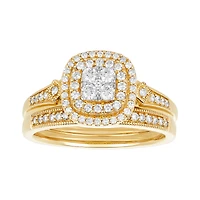 14K Yellow Gold Cushion Double Halo Wedding Set
