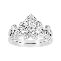 14K White Gold Marquise Shaped Floral Vine Design Wedding Set