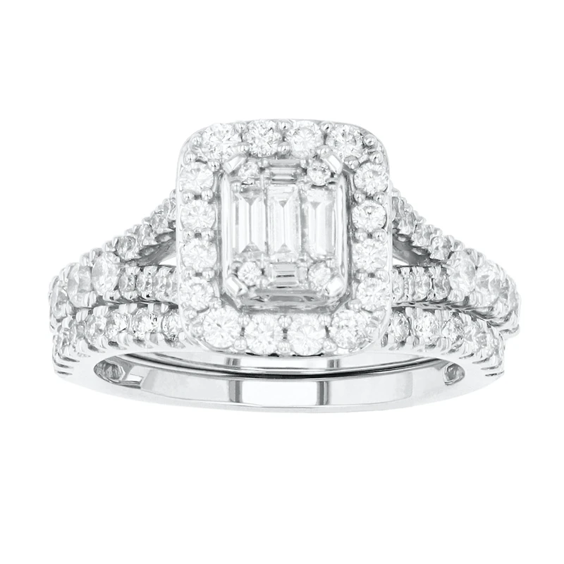 14K White Gold Emerald Shaped Wedding Set