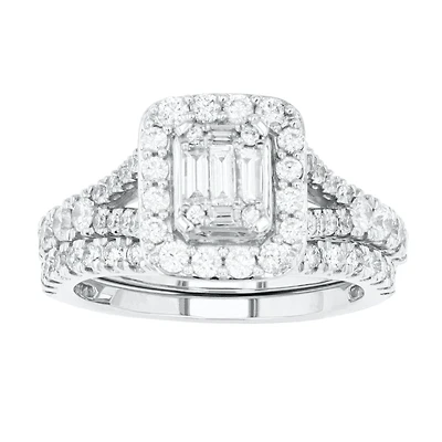 14K White Gold Emerald Shaped Wedding Set