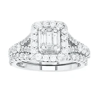 14K White Gold Emerald Shaped Wedding Set