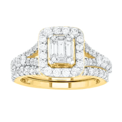 14K Yellow Gold Emerald Shaped Wedding Set