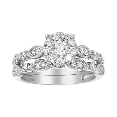 14K White Gold Alternating Pattern Diamond Wedding Set