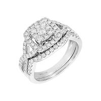 14K White Gold Cushion Cut with Halo and Twist Design Wedding Set