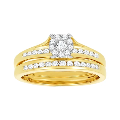 14K Yellow Gold Round Shaped Water Under The Bridge Wedding Set