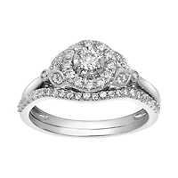 14K White Gold Round Cluster Diamond Wedding Set