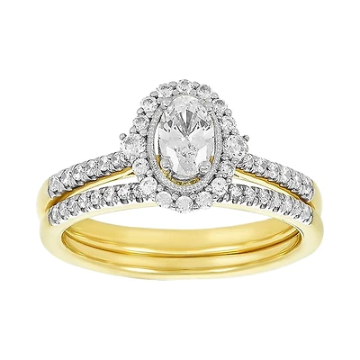 14K Gold Oval Halo Wedding Set