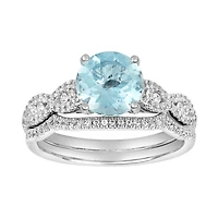 14K White Gold Round Genuine Aquamarine Wedding Set
