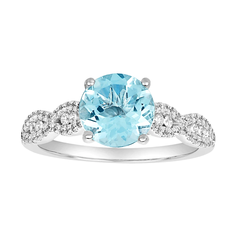 14K White Gold Round Genuine Aquamarine Wedding Set