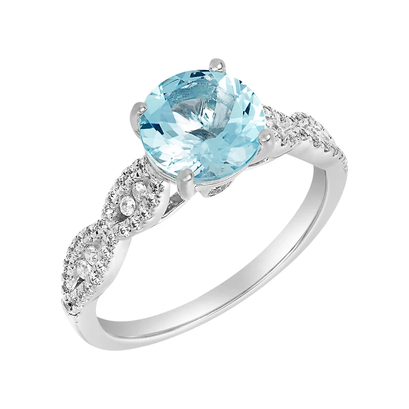 14K White Gold Round Genuine Aquamarine Wedding Set