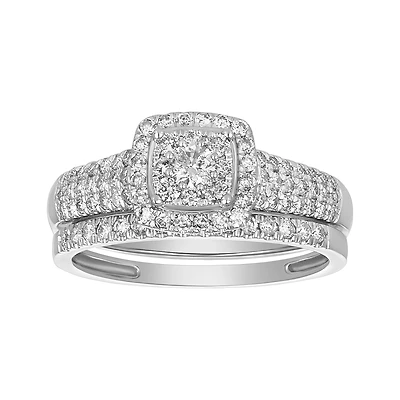 14K White Gold Cushion Head Diamond Wedding Set