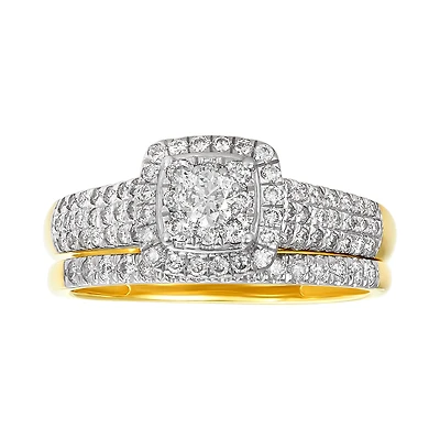 14K Yellow Gold Cushion Head Diamond Wedding Set