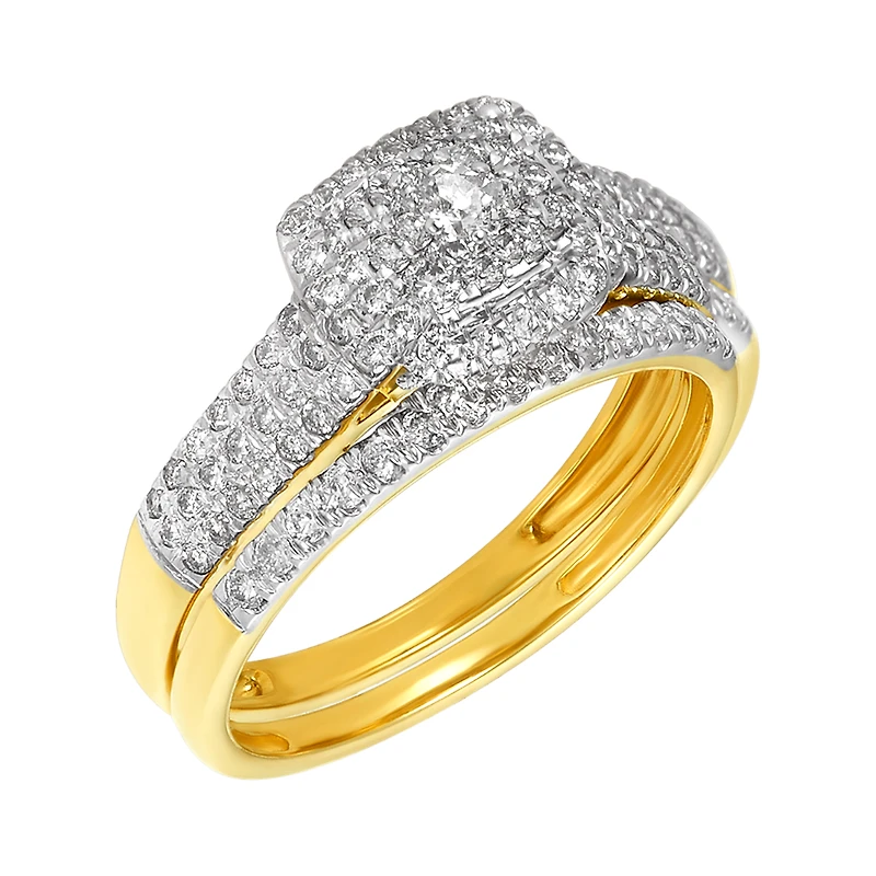 14K Yellow Gold Cushion Head Diamond Wedding Set