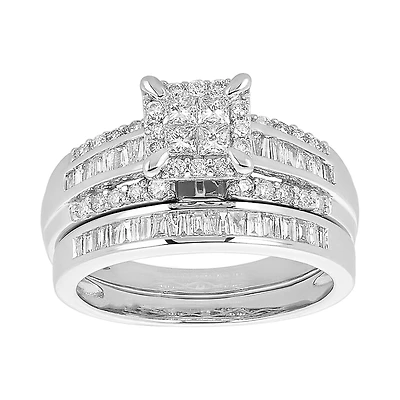 14K Gold Quad Princess Cut and Baguette Wedding Set