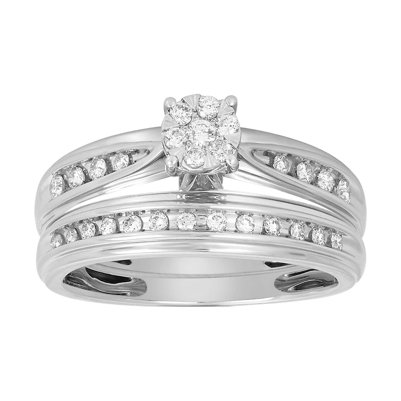 14K White Gold Round Head Diamond Wedding Set