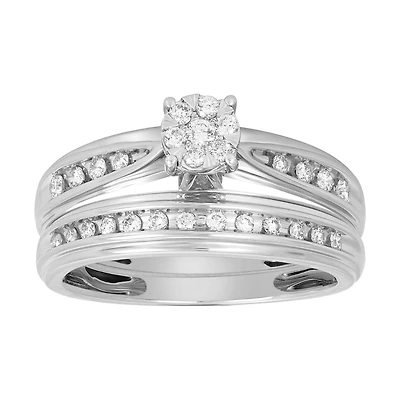 14K White Gold Round Head Diamond Wedding Set