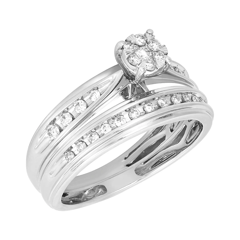 14K White Gold Round Head Diamond Wedding Set