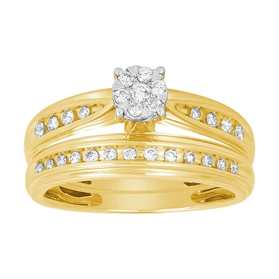 14K Yellow Gold Round Head Diamond Wedding Set
