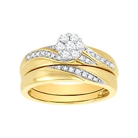 14K Two Tone Gold Flower Cluster Diamond Wedding Trio