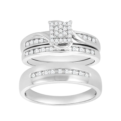 14K White Gold Princess Cut Diamond Wedding Trio