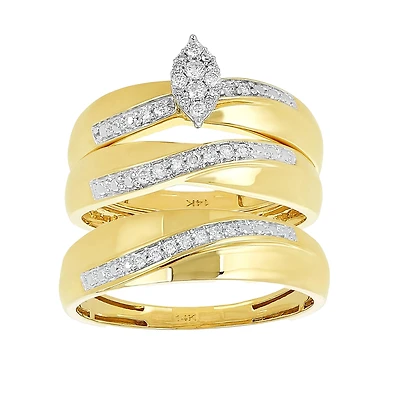 14K Yellow Gold Marquise Head Curved Diamond Wedding Trio