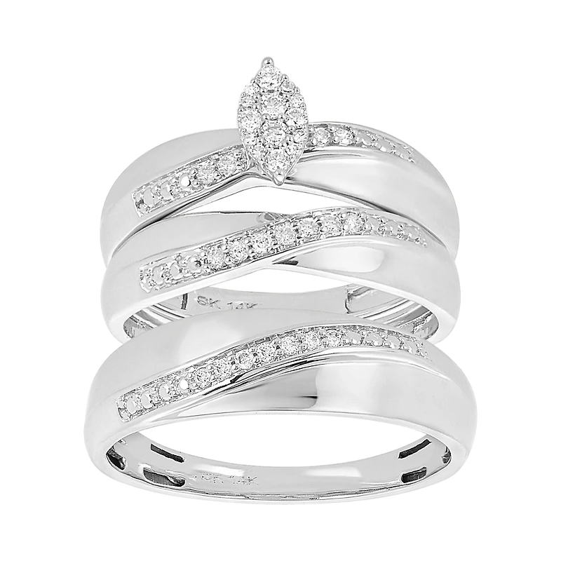 14K White Gold Marquise 1/5 Ctw Diamond Wedding Trio