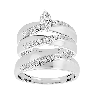 14K White Gold Marquise 1/5 Ctw Diamond Wedding Trio