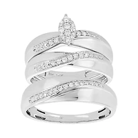 14K White Gold Marquise 1/5 Ctw Diamond Wedding Trio