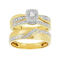 14K Gold Two-Tone Cushion Halo Diamond Wedding Trio