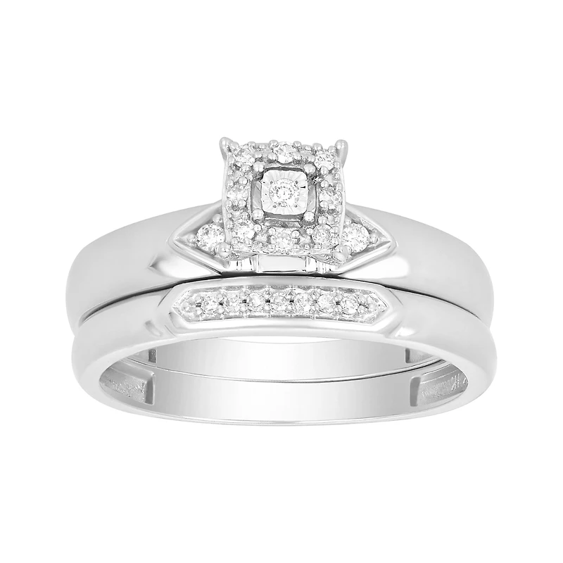 14K White Gold Princess Cut Diamond Wedding Trio