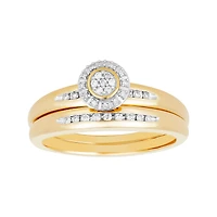 14K Two Tone Gold Halo Diamond Wedding Trio