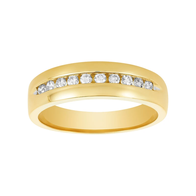 18K Yellow Gold Round Center Channel Setting Diamond Wedding Trio