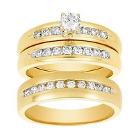 18K Yellow Gold Round Center Channel Setting Diamond Wedding Trio