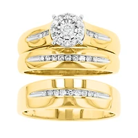 14K Yellow Gold Round Diamond Wedding Trio