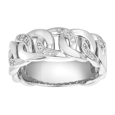 14K White Gold Cuban Link Men's Diamond Band