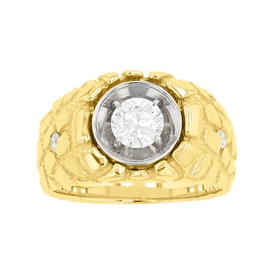 14K Yellow Gold Round Lab Grown Diamond Nugget Ring