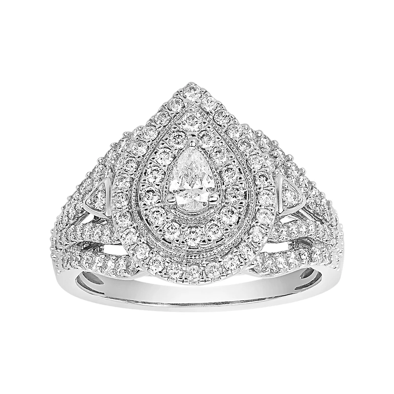 14K Gold Pear Shaped Double Halo Diamond Ring