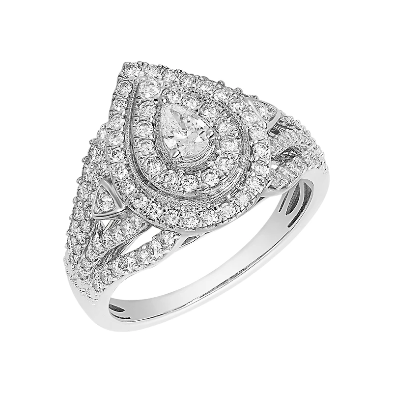 14K Gold Pear Shaped Double Halo Diamond Ring