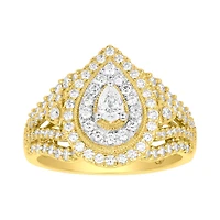 14K Yellow Gold Pear Shaped Double Halo Diamond Ring