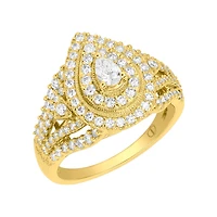14K Yellow Gold Pear Shaped Double Halo Diamond Ring