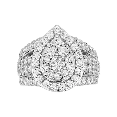 14K White Gold Pear Cluster Diamond Ring