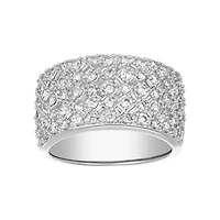 14K White Gold Round and Baguette Pattern Wide Ring