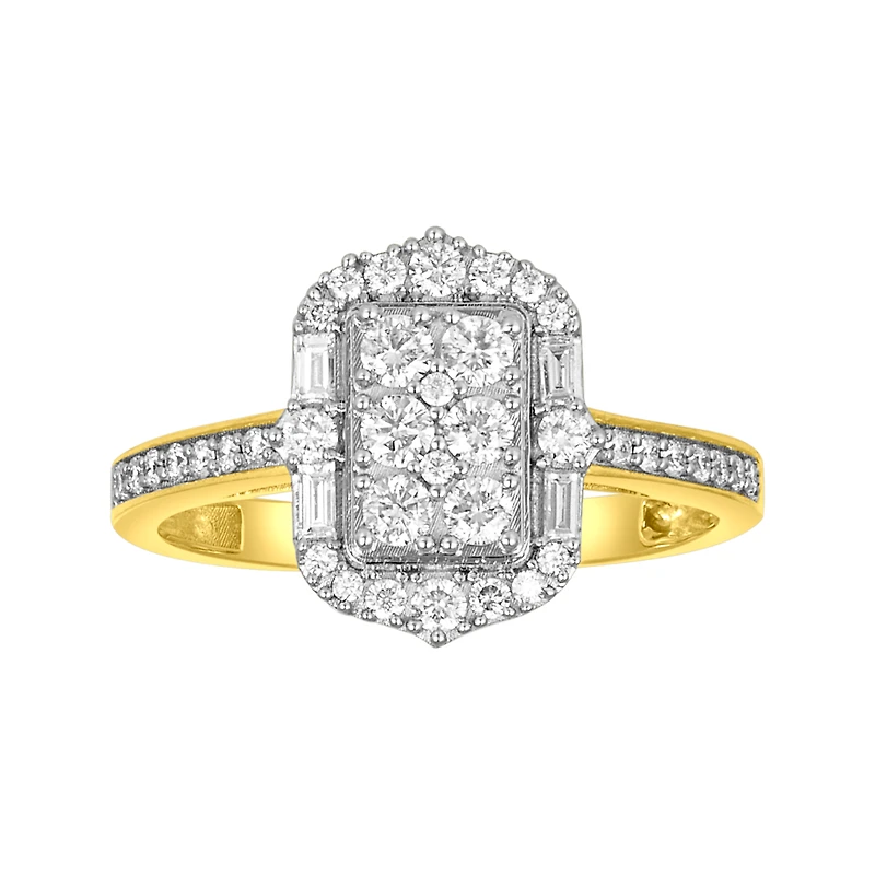 14K Two Tone Gold Emerald Shaped Diamond Ring