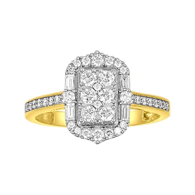 14K Two Tone Gold Emerald Shaped Diamond Ring