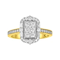 14K Two Tone Gold Emerald Shaped Diamond Ring