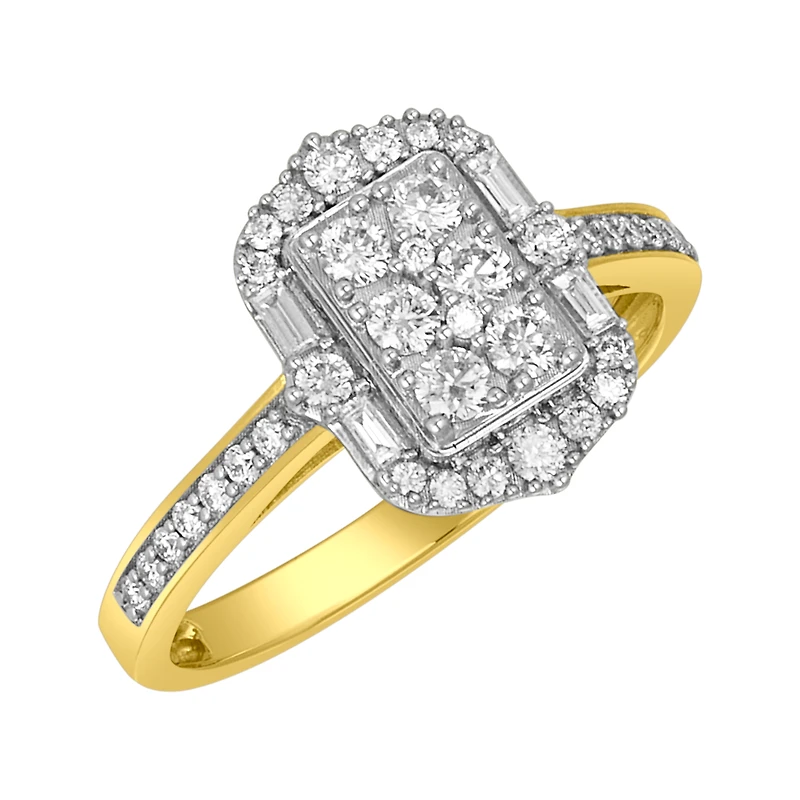 14K Two Tone Gold Emerald Shaped Diamond Ring