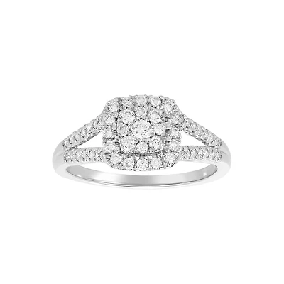 14K White Gold Cushion Cluster Diamond Ring