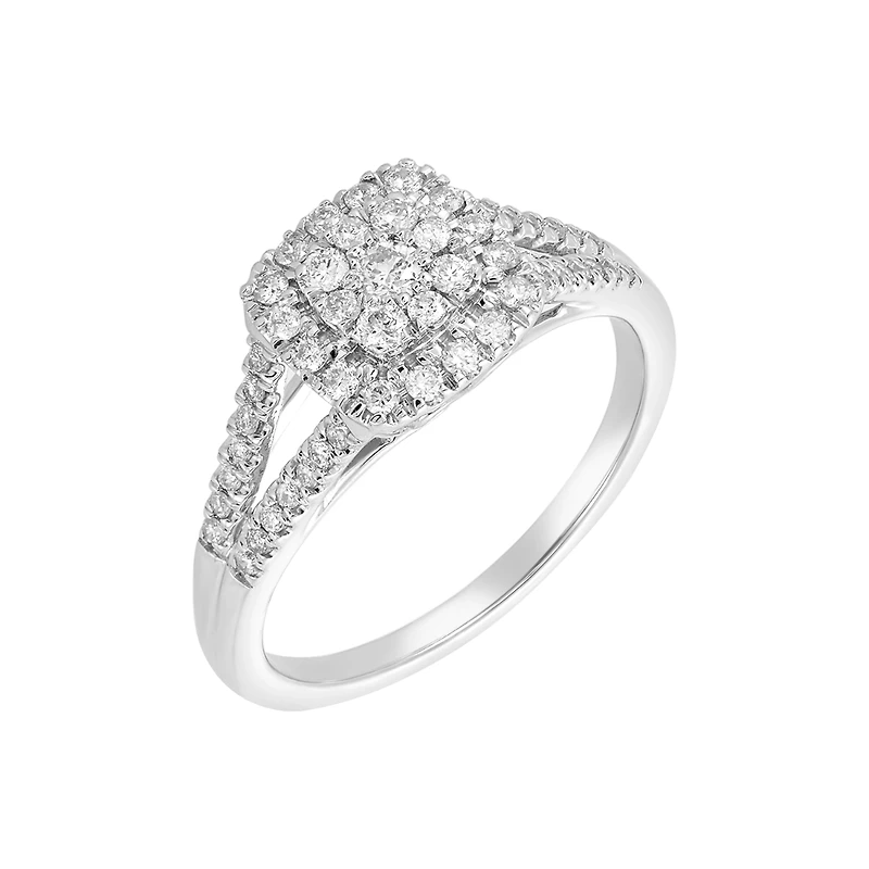 14K White Gold Cushion Cluster Diamond Ring